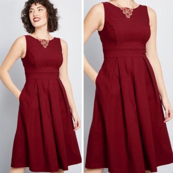 Anthropologie Dresses & Skirts - Modcloth Always Polished burgundy fit flare dress